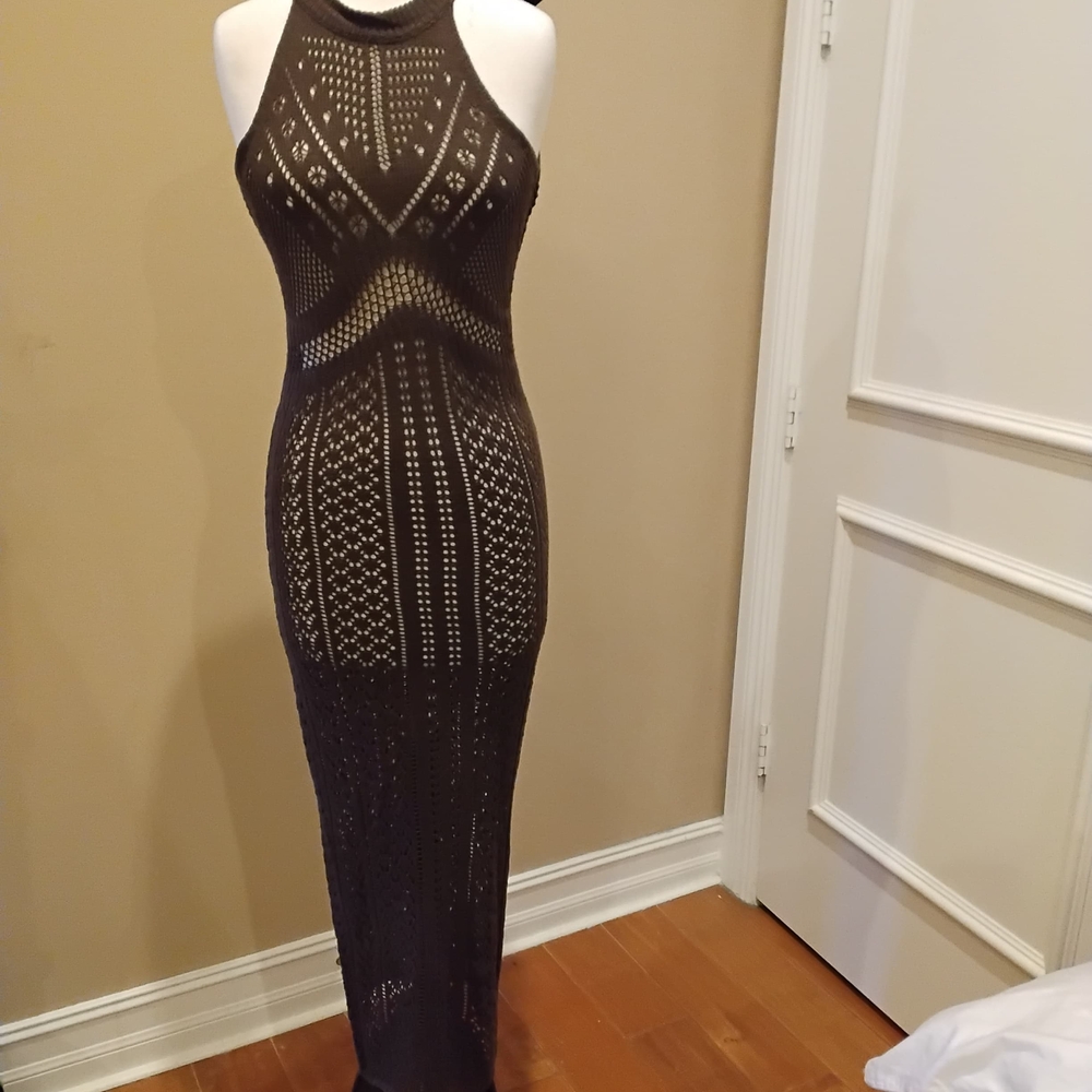 Fashion Nova Black Crochet Maxi Dress